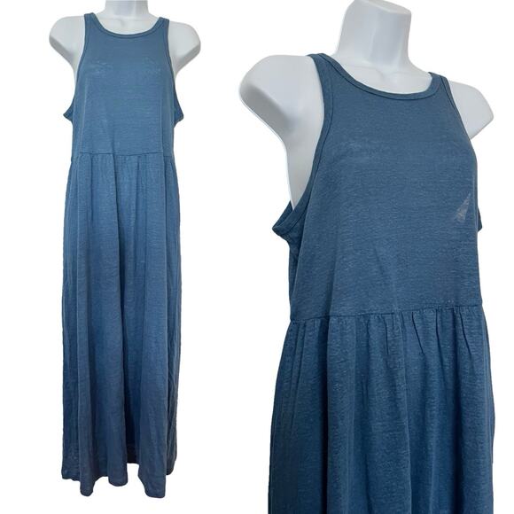 J Crew 100% Linen Sleeveless Maxi Tank Dress Size S Blue Coastal Vacation Travel - Picture 1 of 4